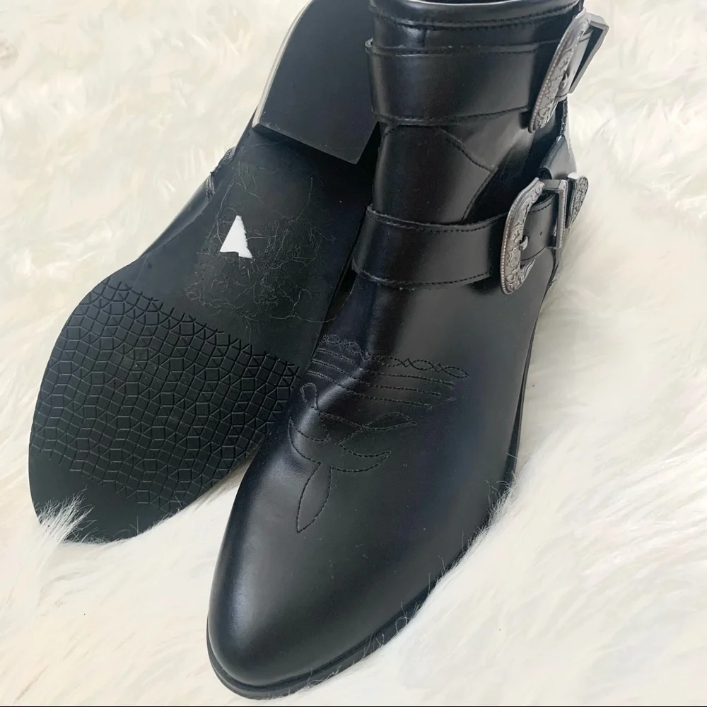 NEW ABOUND Western Ankle Boots with Buckle Black Vegan Leather Size 6.5